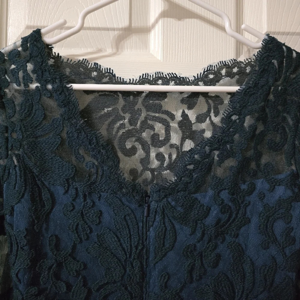 Tadashi Shoji Paillette Embroidered Lace & Tulle Sheath Dress in Teal, Sz 2, EUC - Picture 10 of 16